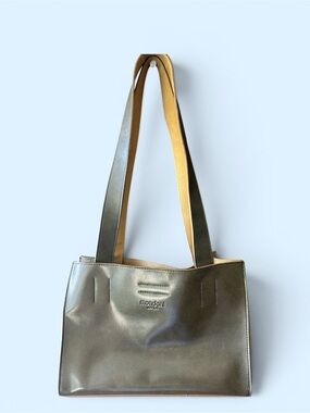 Mondani Olive Green and Tan Shoulder Leather Tote Bag
